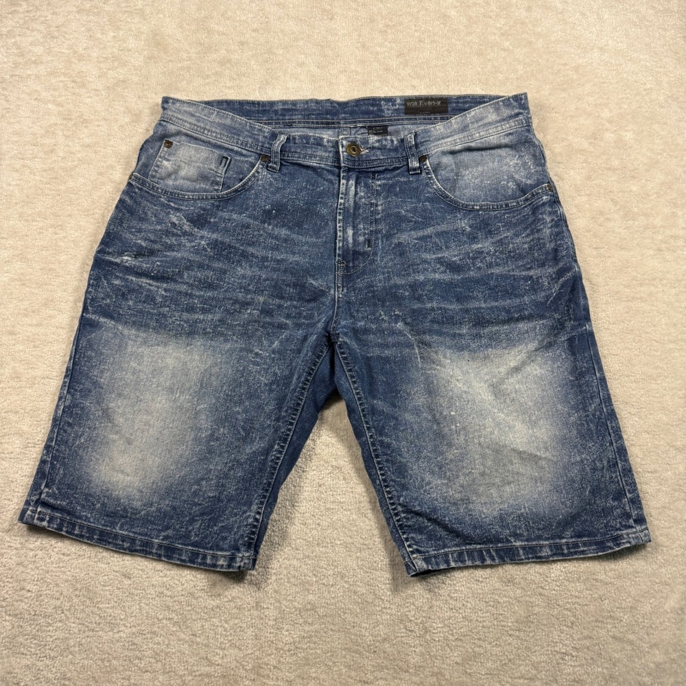 Buffalo Denim Shorts Mens 38‎ Blue Evan-X Relaxed Acid Wash Distressed Stretch